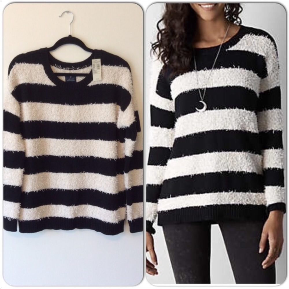 AMERICAN EAGLE VINTAGE BOYFRIEND SHAG STRIPED SWEATER